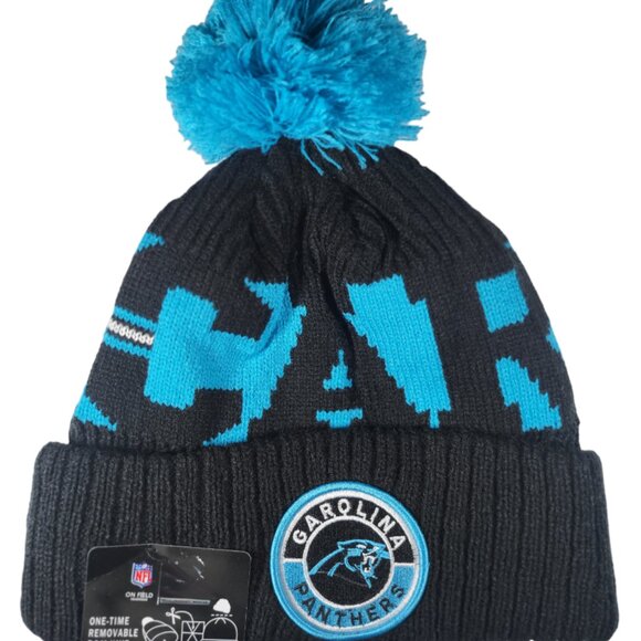 NWT Carolina Panthers Sports Knit Pom Beanie Fleece Lining OSFA Unisex - Picture 3 of 6